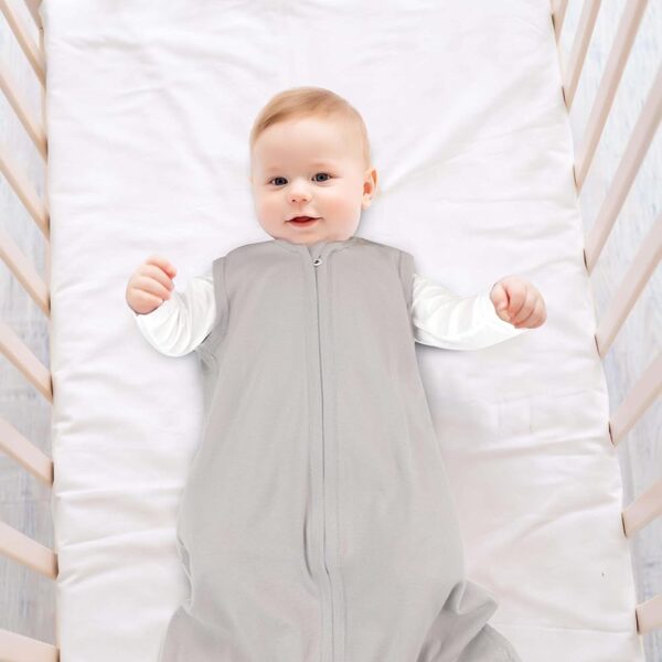 Looxii Saco de dormir para bebé 0-6 meses, 0.5 TOG,100% algodón, ligero con cremallera de 2 vías. Gris liso