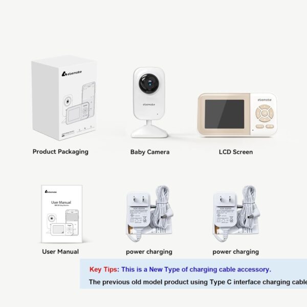 Ebemate - Cámara de monitor de bebé con pantalla LCD de 2.8 pulgadas, video y audio, sin visión nocturna brillante, cámara de audio de conversación de 2 vías, monitoreo de bebé, rango de 1200 pies,