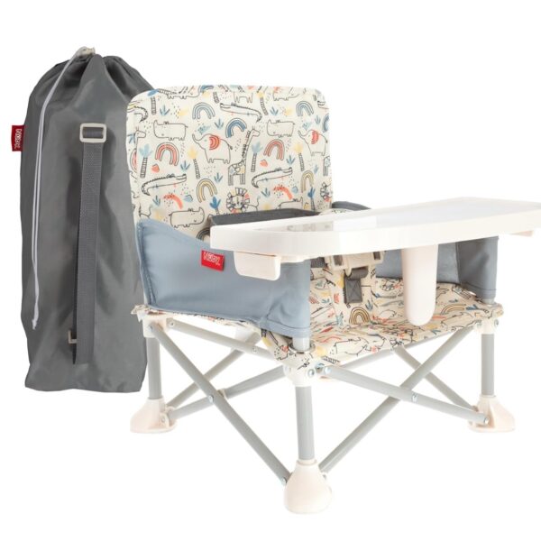 Nuby Asiento elevador desplegable con bandeja extraíble, más de 6 meses, asiento elevador portátil para suelo para uso en interiores y exteriores, correas ajustables de seguridad de 3 puntos