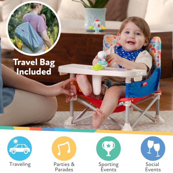 Nuby Asiento elevador desplegable con bandeja extraíble, más de 6 meses, asiento elevador portátil para suelo para uso en interiores y exteriores, correas ajustables de seguridad de 3 puntos