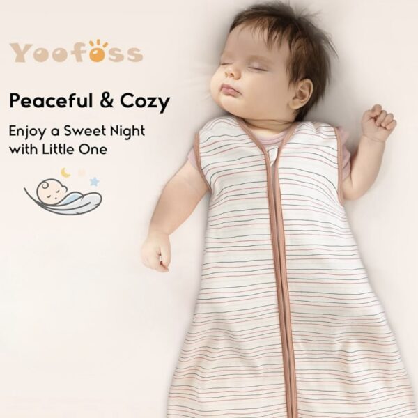 Yoofoss Saco de dormir para niña 0-6 meses, 100% algodón orgánico, ligero 0.5 TOG con cremallera de 2 vías. Diseño de rayas