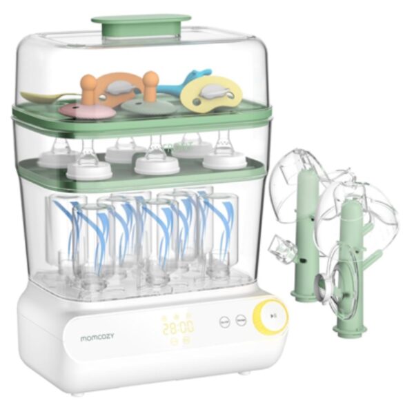 Momcozy Esterilizador y Secador de Biberones de 3 Capas, Gran Capacidad, Esterilización Rápida y Secado, Universal para Todo Tipo de Biberones y Accesorios de Extractor de Leche, Pantalla Táctil y Apagado Automático