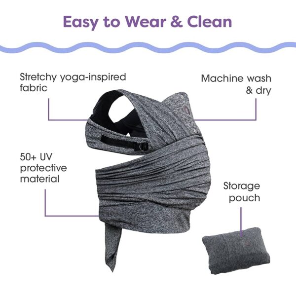 Boppy ComfyFit – Cargador o portabebés tipo fular híbrido ajustable, gris jaspeado, para recién nacidos y niños pequeños de 8 a 35 lbs