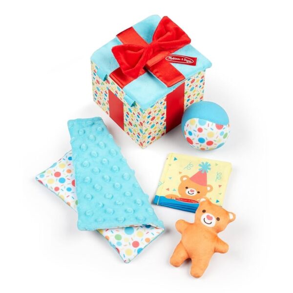 Melissa & Doug – Caja de regalo sorpresa de madera (5 piezas), juguete sensorial táctil para bebés y niños pequeños, materiales certificados FSC