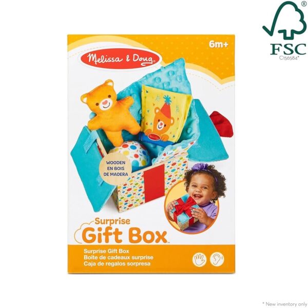Melissa & Doug – Caja de regalo sorpresa de madera (5 piezas), juguete sensorial táctil para bebés y niños pequeños, materiales certificados FSC