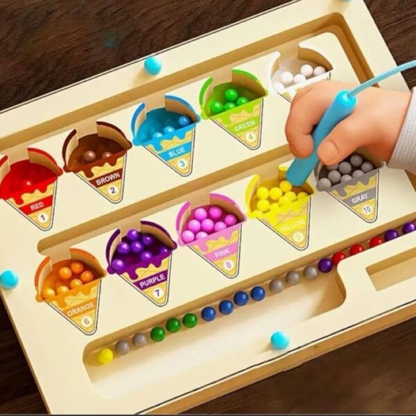 Laberinto Magnético Montessori de Colores y Números, Juguete Educativo de Madera para Niños y Niñas (Estilo Helado)