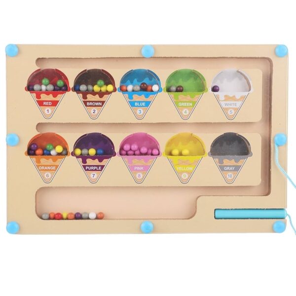 Laberinto Magnético Montessori de Colores y Números, Juguete Educativo de Madera para Niños y Niñas (Estilo Helado)