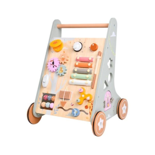 Andador o andadera Montessori de Madera para Bebé de 10 a 36 Meses – Con Freno y Centro de Actividades Sensoriales, gris