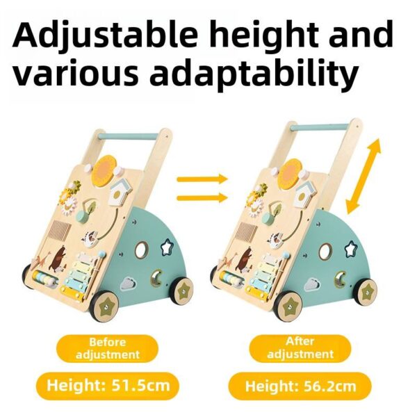 Andador o andadera Montessori de Madera con altura ajustable para Bebé de 10 a 36 Meses – Con Freno y Centro de Actividades Sensoriales
