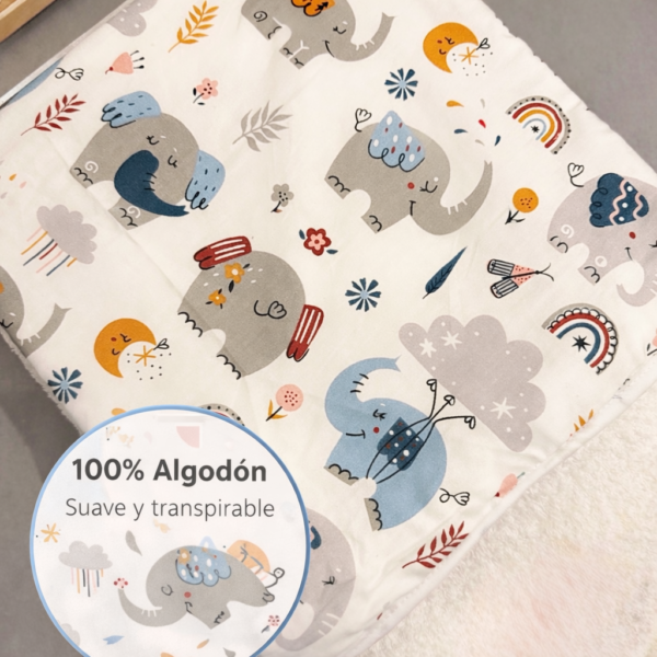 Copia de Tumbona o nido portátil plegable con zipper para bebé - Elefantes y arcoíris (78 cm x 48 cm)