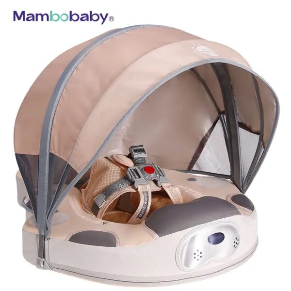 Flotador de Bebé Mambobaby con Cola antivuelco y toldo con protección solar UPF50+, No Inflable, 2 Posiciones de Nado, para bebés de 3-48 meses, leon marino rosado claro