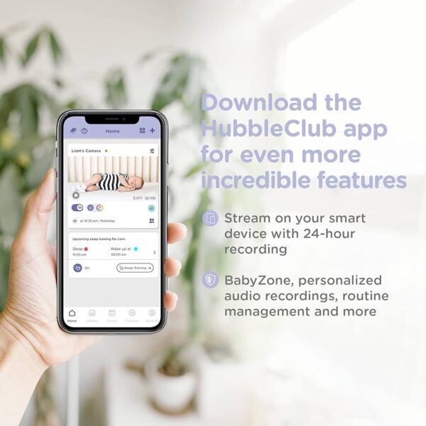 Hubble Connected Nursery Pal Glow+ – Monitor inteligente para bebés con pantalla de 5”, Wi-Fi y control desde app gratuita, luz nocturna de 7 colores
