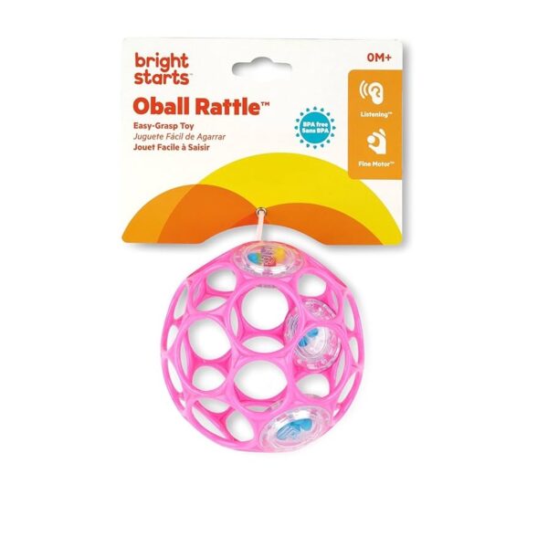 Bright Starts Oball Rattle – Juguete sonajero de fácil agarre para recién nacidos - Rosado