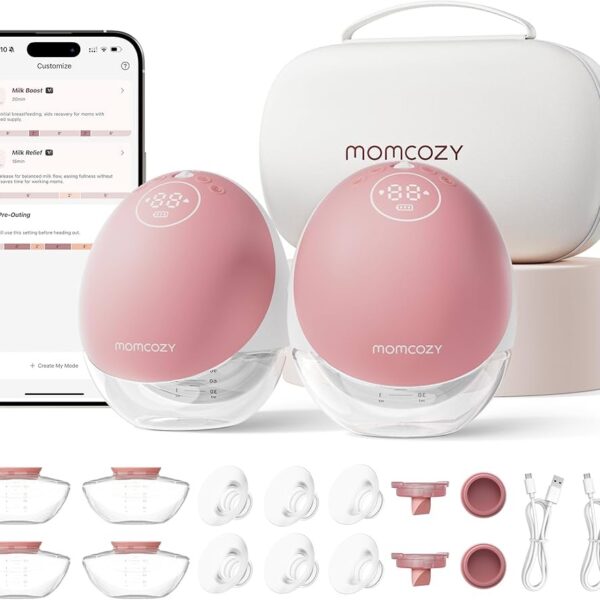 Momcozy Extractor de leche M9 manos libres. Múltiples modos personalizados y 15 niveles, extractor de leche portátil de 0.96 pulgadas, paquete de 2