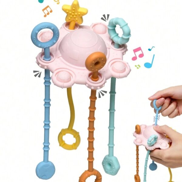 Juguete Mordedor Montessori de Silicón con Sonajero – 1 Pieza - Rosado