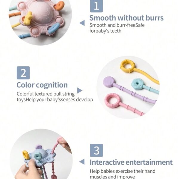 Juguete Mordedor Montessori de Silicón con Sonajero – 1 Pieza - Rosado