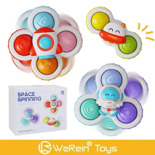 Spinners con Ventosa Sensoriales – Juguetes Giratorios para Bebés - Espaciales (Set de 3 Piezas)