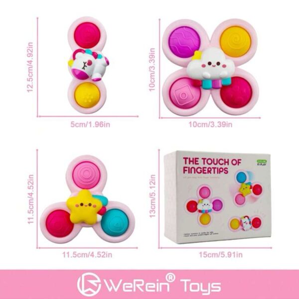 Spinners con Ventosa Sensoriales – Juguetes Giratorios para Bebés - Unicornio, Nube y Estrellita (Set de 3 Piezas)