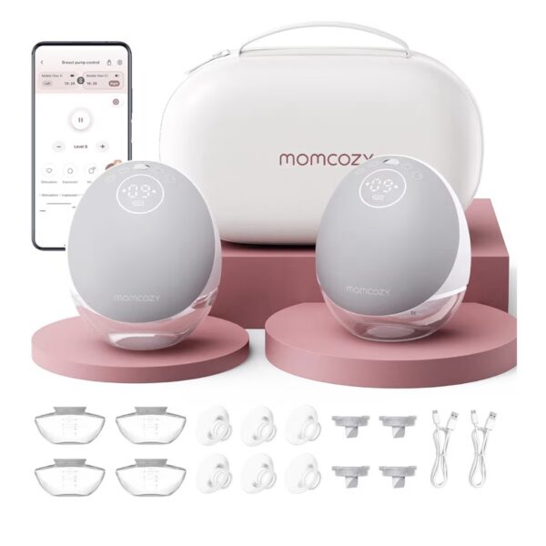Momcozy Extractor de leche M9 manos libres. Múltiples modos personalizados y 15 niveles, extractor de leche portátil de 0.96 pulgadas, paquete de 2, gris
