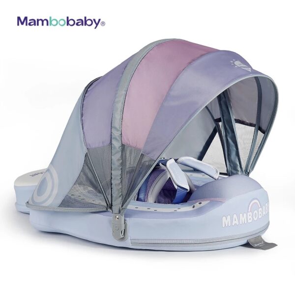 Flotador de Bebé Mambobaby con Cola antivuelco y toldo con protección solar UPF50+, No Inflable, 2 Posiciones de Nado, para bebés de 3-48 meses, Arcoíris