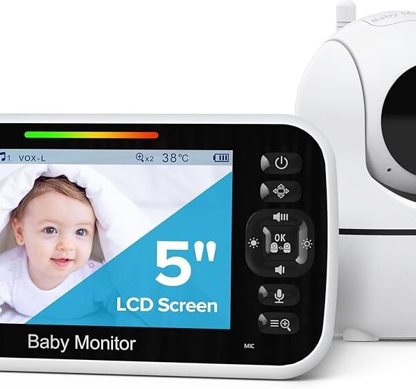GoodBaby Monitor de bebé con cámara y audio, sin WiFi, zoom panorámico remoto, visión nocturna, sensor de temperatura, conversación de 2 vías, 8 canciones de cuna, duración de la batería de 30 horas