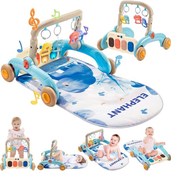 Gimnasio caminador para bebés con piano para patear, tapete de juego musical para tiempo boca abajo. Ideal para niños y niñas