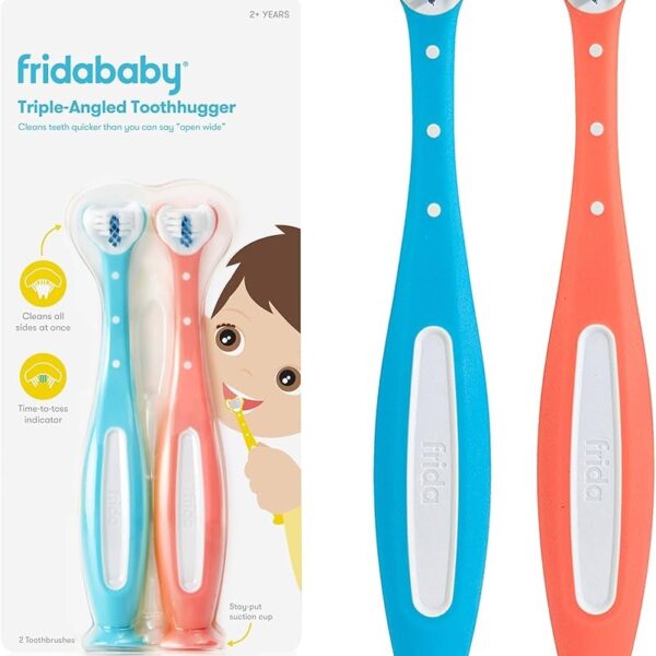 Frida Baby Cepillo de Dientes de Entrenamiento de Triple Ángulo para Niños de 2+ Años, Pack de 2 (Rosa y Azul).