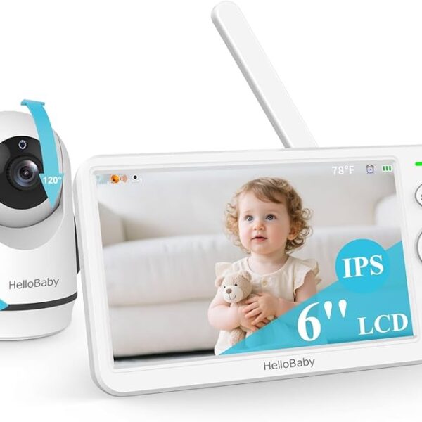 HelloBaby Monitor de Bebé con Cámara y Audio, Pantalla de 6”, Sin WiFi, Batería de Hasta 30 Horas, Cámara Panorámica con Zoom, Visión Nocturna y Comunicación Bidireccional.
