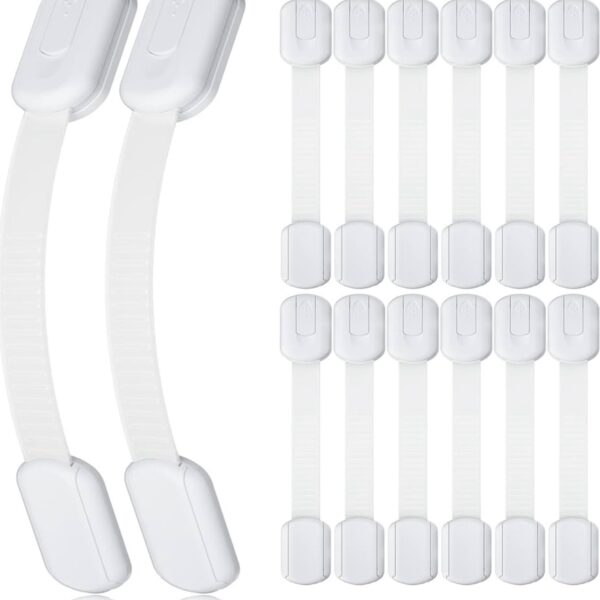 4our Kiddies – Juego de 14 Seguros para Gabinetes y Cajones, Protección Infantil Ajustable sin Perforar