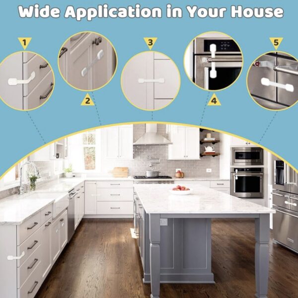 4our Kiddies – Juego de 14 Seguros para Gabinetes y Cajones, Protección Infantil Ajustable sin Perforar