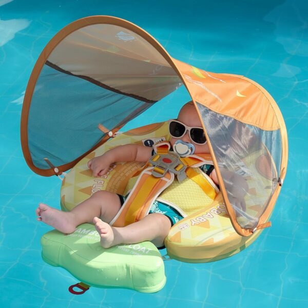Flotador de Bebé Mambobaby con Cola antivuelco y toldo con protección solar UPF50+, No Inflable, 2 Posiciones de Nado, para bebés de 3-24 meses, piña