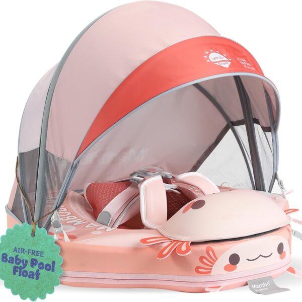 Flotador de Bebé Mambobaby con Cola antivuelco y toldo con protección solar UPF50+, No Inflable, 2 Posiciones de Nado, para bebés de 3-24 meses, Axolotl