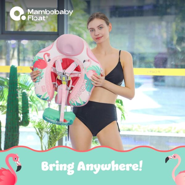 Flotador de Bebé Mambobaby con Cola antivuelco y toldo con protección solar UPF50+, No Inflable, 2 Posiciones de Nado, para bebés de 3-24 meses, flamingo rosado