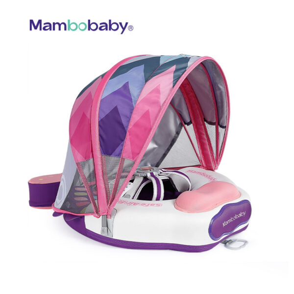 Flotador de Bebé Mambobaby con Cola antivuelco y toldo con protección solar UPF50+, No Inflable, 2 Posiciones de Nado, para bebés de 3-24 meses, pez morado