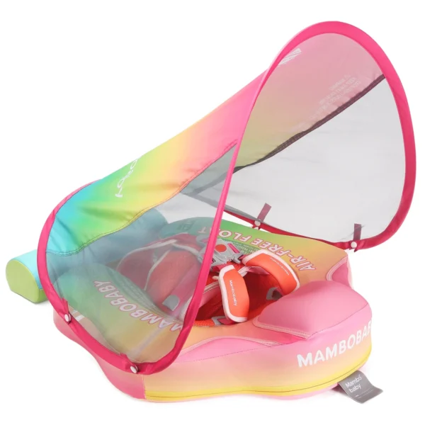 Flotador de Bebé Mambobaby con Cola antivuelco y toldo con protección solar UPF50+, No Inflable, 2 Posiciones de Nado, para bebés de 3-24 meses, multicolor