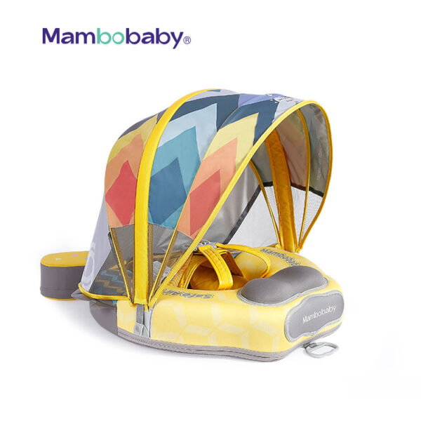 Flotador de Bebé Mambobaby con Cola antivuelco y toldo con protección solar UPF50+, No Inflable, 2 Posiciones de Nado, para bebés de 3-24 meses, pez amarillo