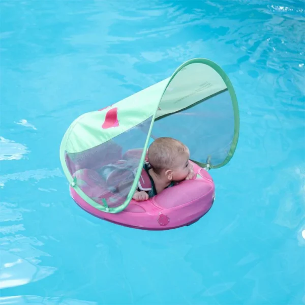 Flotador de Bebé Mambobaby con Cola antivuelco y toldo con protección solar UPF50+, No Inflable, 2 Posiciones de Nado, para bebés de 3-24 meses, pitaya