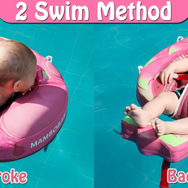 Flotador de Bebé Mambobaby con Cola antivuelco y toldo con protección solar UPF50+, No Inflable, 2 Posiciones de Nado, para bebés de 3-24 meses, pitaya