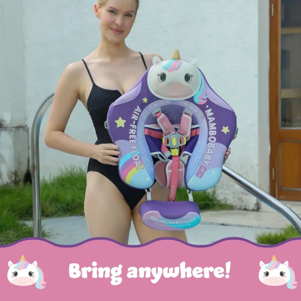 Flotador de Bebé Mambobaby con Cola antivuelco y toldo con protección solar UPF50+, No Inflable, 2 Posiciones de Nado, para bebés de 3-24 meses, unicornio