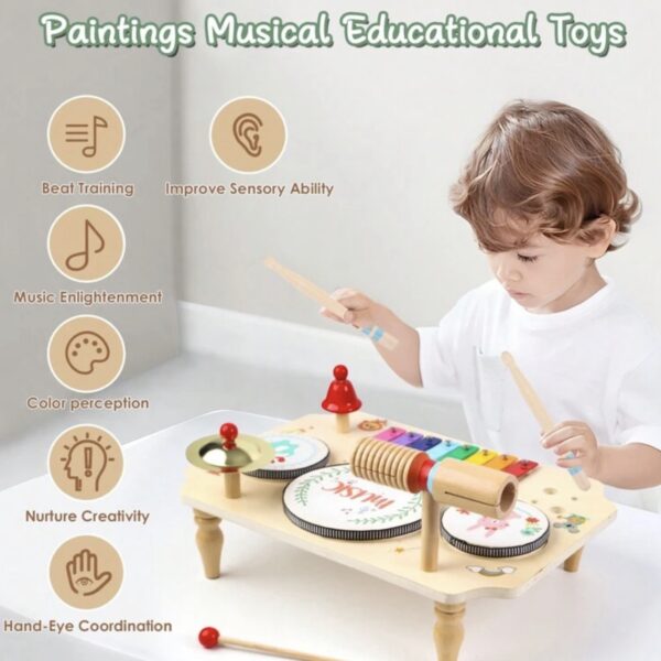 Batería Infantil Musical de Madera, tambor con Xilófono – Juguete Educativo Multifuncional para Niños y Niñas (+12 meses)
