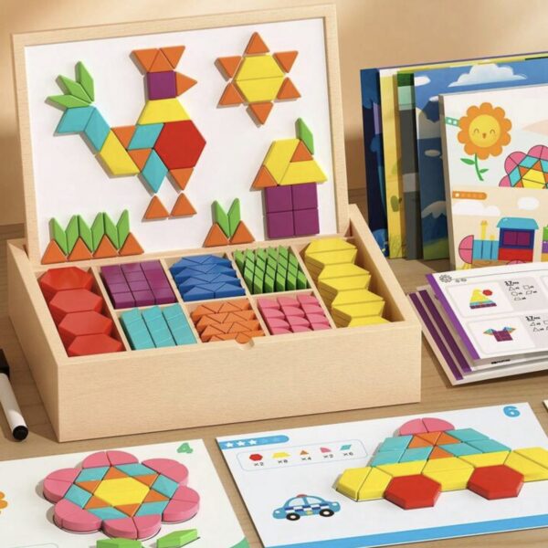 Rompecabezas Magnético de Madera – Tangram Educativo con Tarjetas (3 años +)