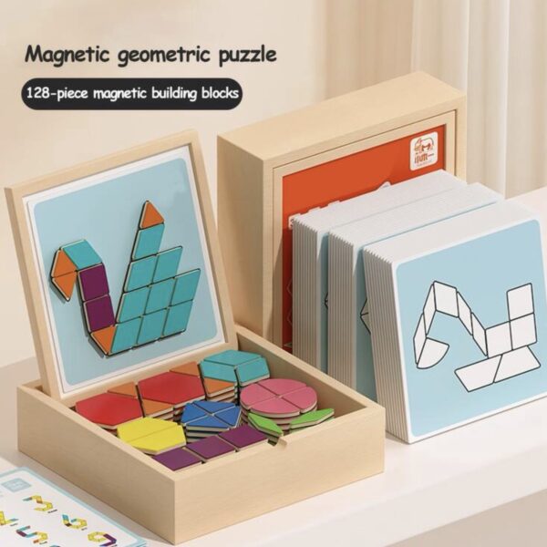 Rompecabezas Magnético de Madera – Tangram Educativo con Tarjetas (3 años +)