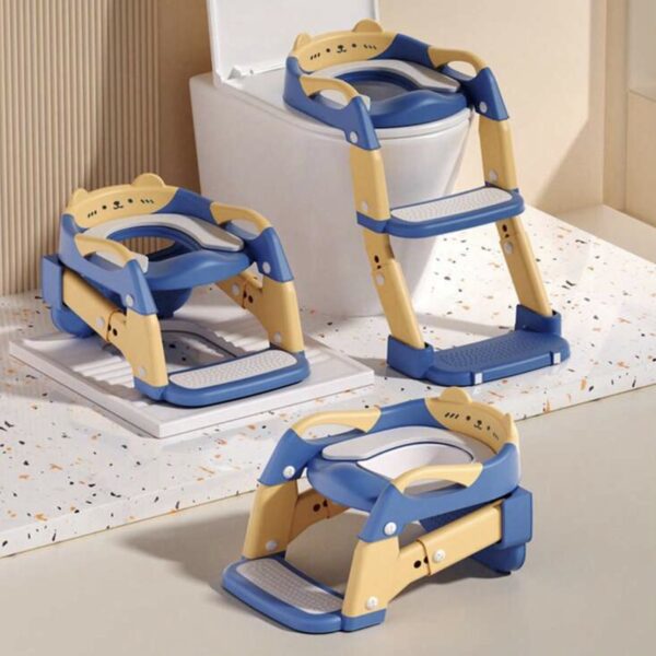 Asiento de Entrenamiento para Baño 2 en 1 con Escalones Ajustables y Bacinilla Plegable, azul