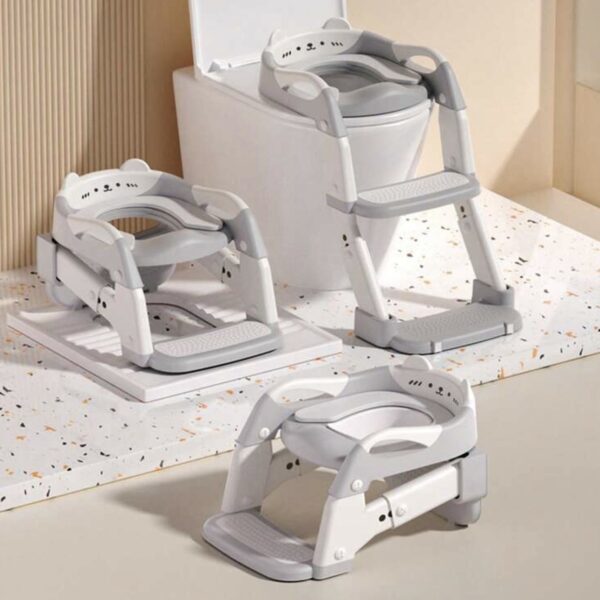Asiento de Entrenamiento para Baño 2 en 1 con Escalones Ajustables y Bacinilla Plegable, gris