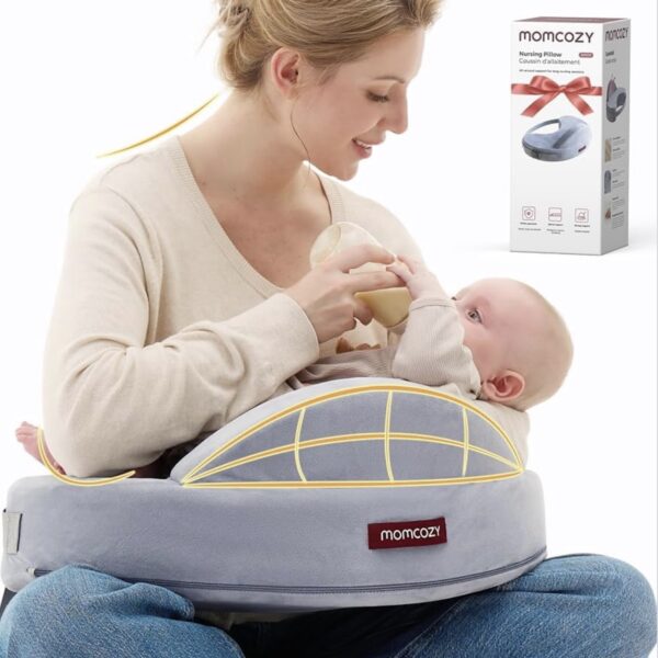 Momcozy Almohada de Lactancia Ergonómica con Espuma Memory Foam – Soporte Firme y Estable con Cinturón Ajustable