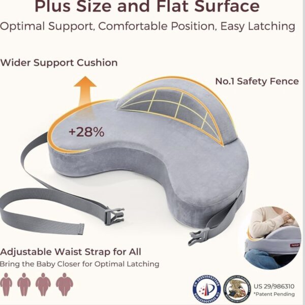 Momcozy Almohada de Lactancia Ergonómica con Espuma Memory Foam – Soporte Firme y Estable con Cinturón Ajustable
