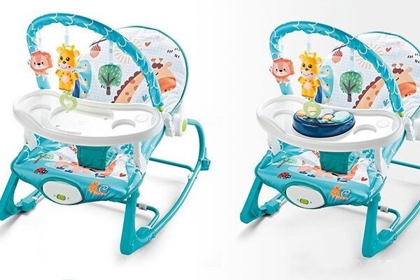 Boogy Mecedora 0M+ con Música, Vibración y Bandeja – Reclinable, Barra de Juguetes Extraíble y Soporta hasta 18 kg