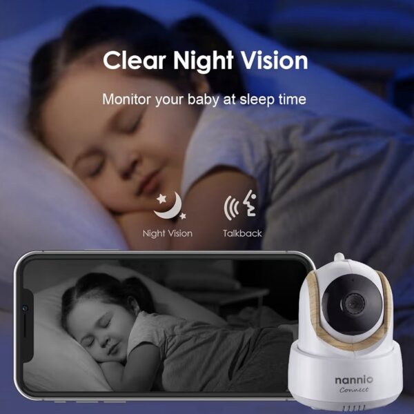 Nannio Connect - Monitor Inteligente para Bebé con Pantalla Táctil 5”, con pantalla externa y aplicación móvil, Cámara HD WiFi, Visión Nocturna, canción de cuna, control de temperatura, con rotación y Audio Bidireccional