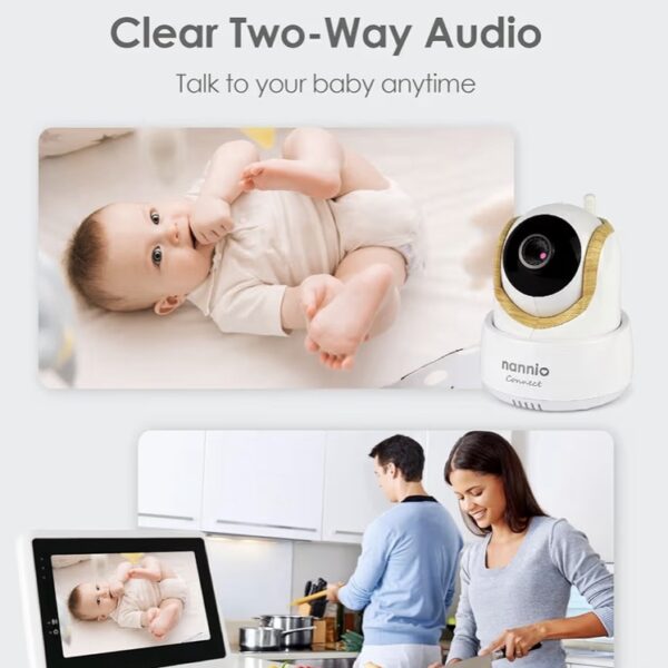 Nannio Connect - Monitor Inteligente para Bebé con Pantalla Táctil 5”, con pantalla externa y aplicación móvil, Cámara HD WiFi, Visión Nocturna, canción de cuna, control de temperatura, con rotación y Audio Bidireccional