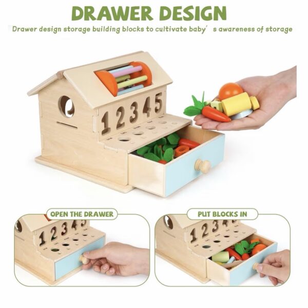 Casa Montessori de Madera 8 en 1 para Bebés y Niños Pequeños (12–36 meses) – Clasificación de Formas y Colores, Números 1–10, Tambor Giratorio, Caja de Permanencia y Juego Sensorial